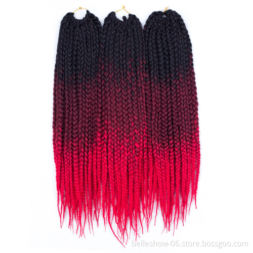 Hot sell 18inch 20Roots 110g Three Tone Ombre Braiding Hair Crochet Hair Extensions Synthetic Crochet Jumbo Box Braids